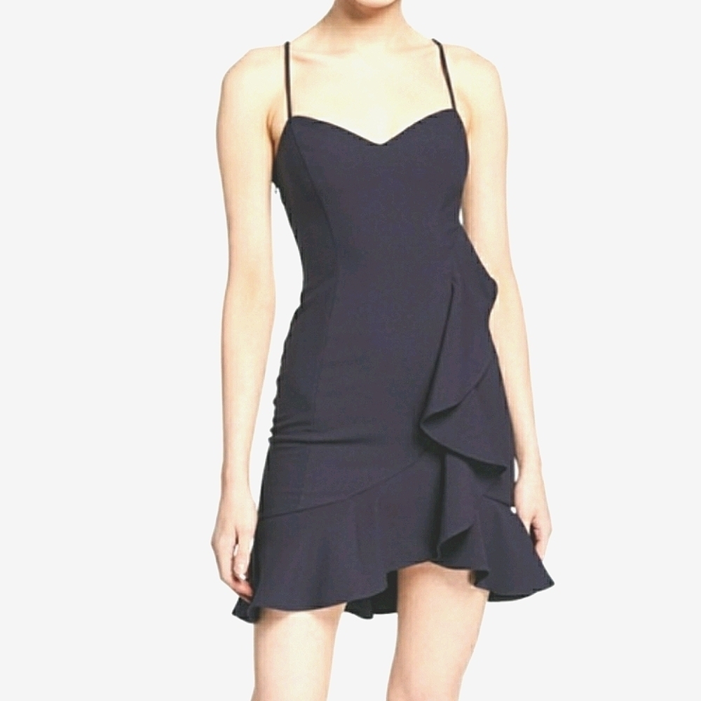 NEW Likely Laverna Ruffle Mini Dress Navy Blue Strappy 12 Cocktail NWT